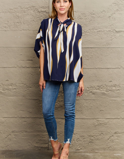 Load image into Gallery viewer, Perfee Tie Neck Printed Slit Sleeve Blouse
