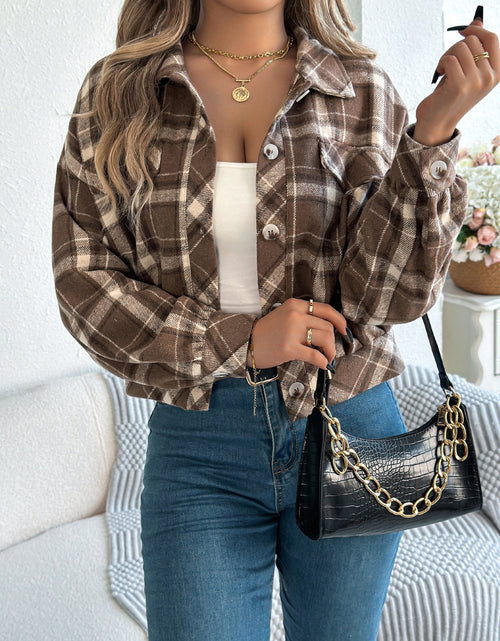 Load image into Gallery viewer, Plaid Button Up Long Sleeve Jacket
