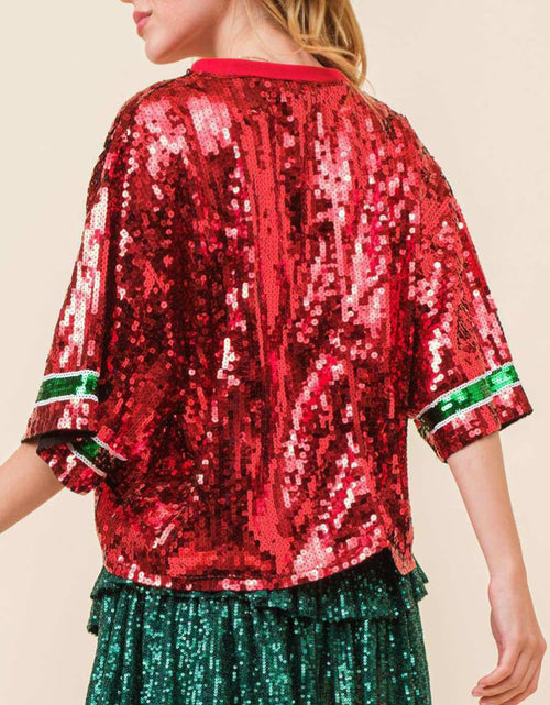 Load image into Gallery viewer, Sequin Round Neck Half Sleeve Top
