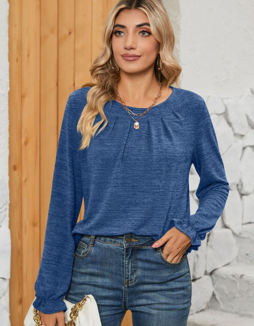 Load image into Gallery viewer, Ruched Round Neck Flounce Sleeve T-Shirt
