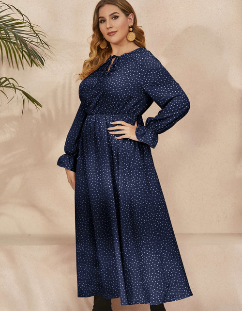 Load image into Gallery viewer, Honey Plus Size Ruffled Polka Dot Long Sleeve Midi Dress
