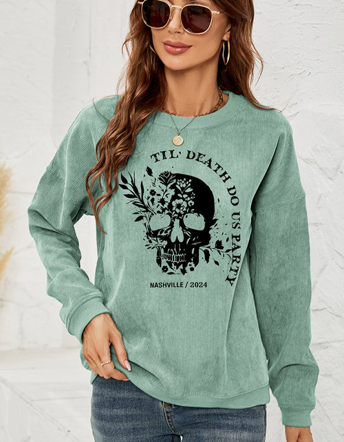 Load image into Gallery viewer, Skull Graphic Dropped Shoulder Sweatshirt
