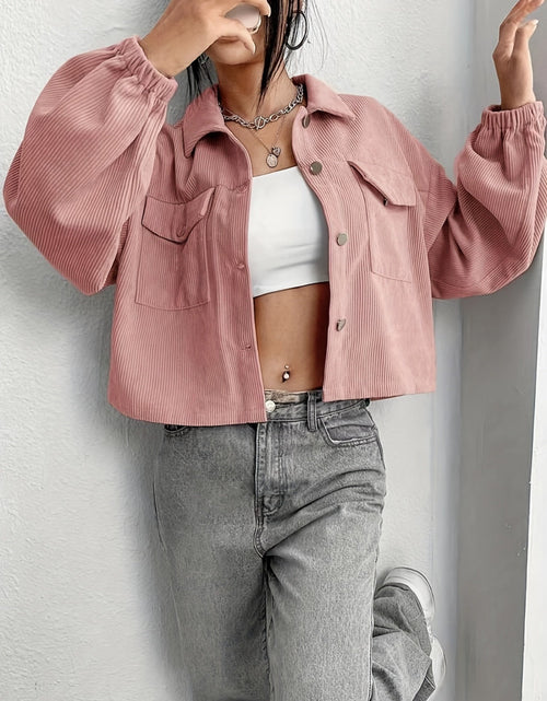 Load image into Gallery viewer, Collared Neck Dropped Shoulder Jacket
