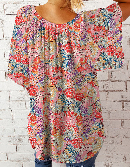 Load image into Gallery viewer, Floral Notched Neck Flutter Sleeve Blouse
