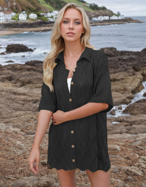 Load image into Gallery viewer, Button Down Eyelet Collared Neck Knit Shirt
