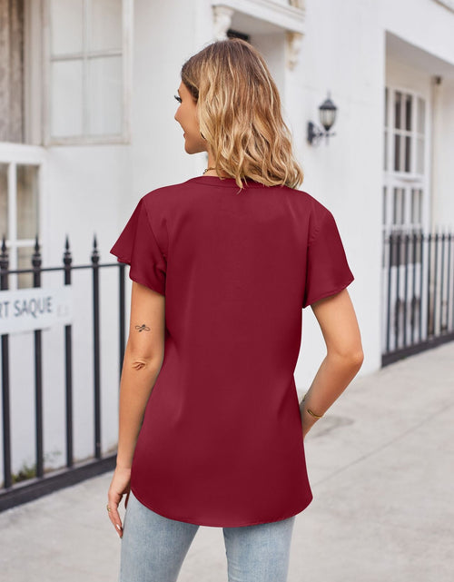 Load image into Gallery viewer, Notched Neck Flutter Sleeve Satin Top
