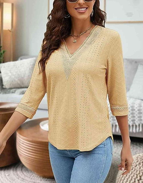 Load image into Gallery viewer, V-Neck Eyelet Blouse
