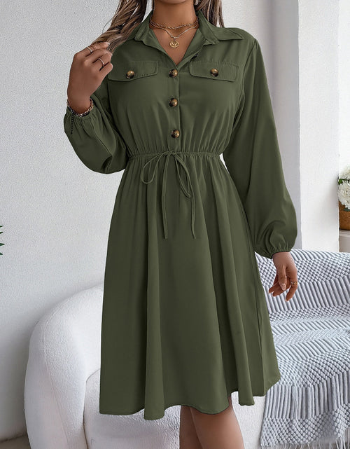 Load image into Gallery viewer, Collared Neck Long Sleeve Dress with Pockets
