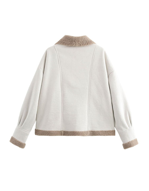 Load image into Gallery viewer, Fuzzy Collared Neck Long Sleeve Jacket
