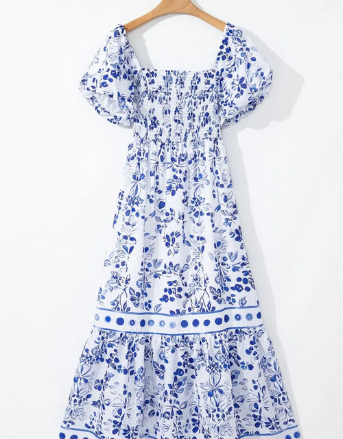 Load image into Gallery viewer, Smocked Printed Square Neck Puff Sleeve Dress
