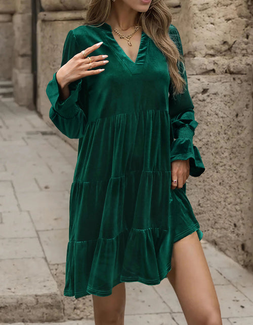 Load image into Gallery viewer, Perfee Notched Long Sleeve Tiered Dress
