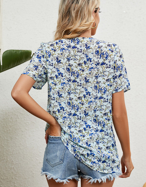Load image into Gallery viewer, Floral V-Neck Short Sleeve T-Shirt

