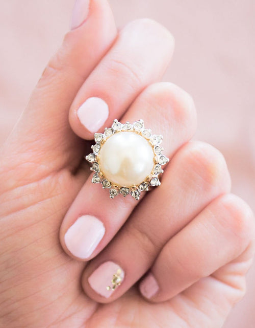 Load image into Gallery viewer, Vintage Ring 1970s Pearl Bead and Swarovski Crystal Ring 18k Gold  #R1782 by PVD Vintage Jewelry
