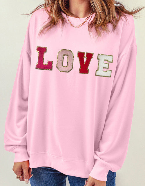 Load image into Gallery viewer, LOVE Patch Round Neck Dropped Shoulder Sweatshirt
