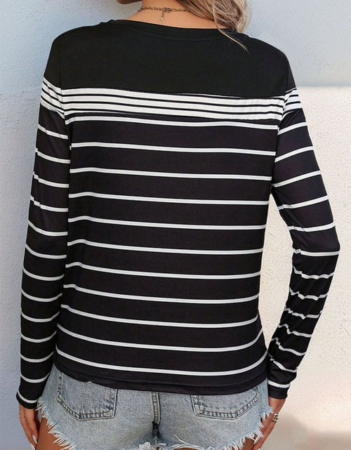 Load image into Gallery viewer, Perfee Striped Round Neck Long Sleeve T-Shirt

