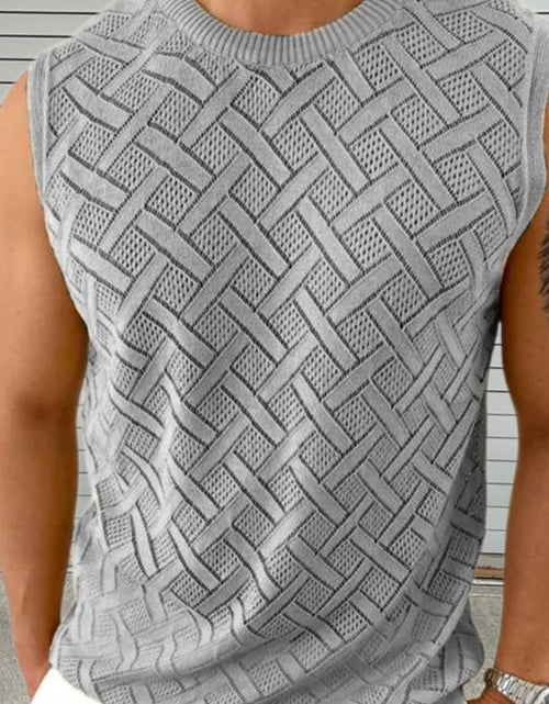 Load image into Gallery viewer, Men's Round Neck Sleeveless Eyelet Knit Top
