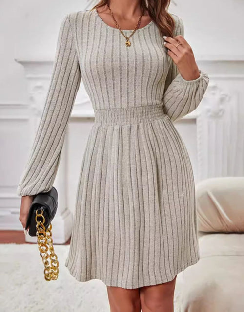Load image into Gallery viewer, Smocked Round Neck Long Sleeve Knee Length Dress

