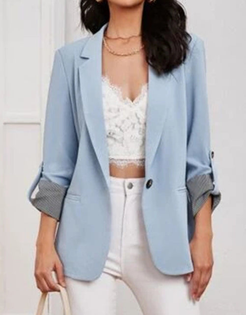 Load image into Gallery viewer, Lapel Collar Roll-Tab Sleeve Blazer
