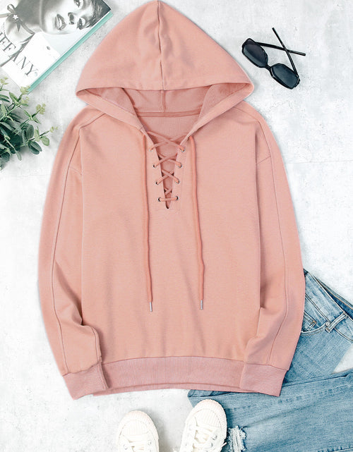 Load image into Gallery viewer, Lace Up Long Sleeve Hoodie
