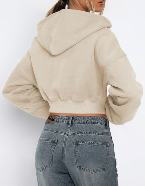 Load image into Gallery viewer, Zip Up Long Sleeve Hooded Cropped Jacket
