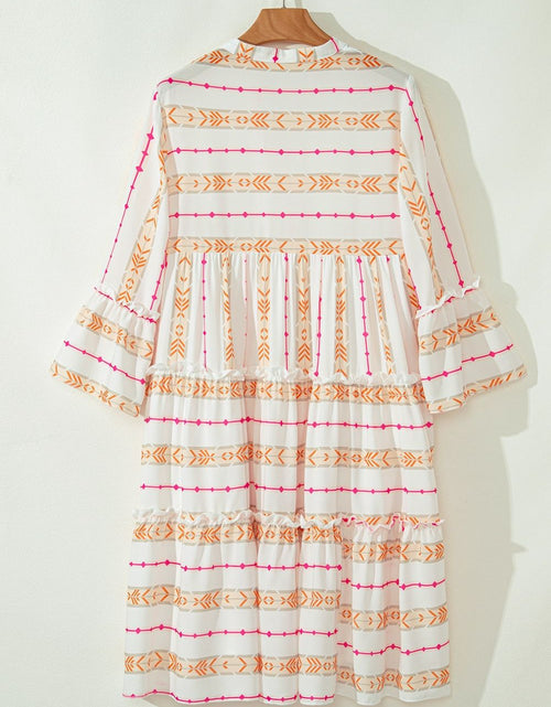 Load image into Gallery viewer, Printed Ruffled Notched Loose Dress
