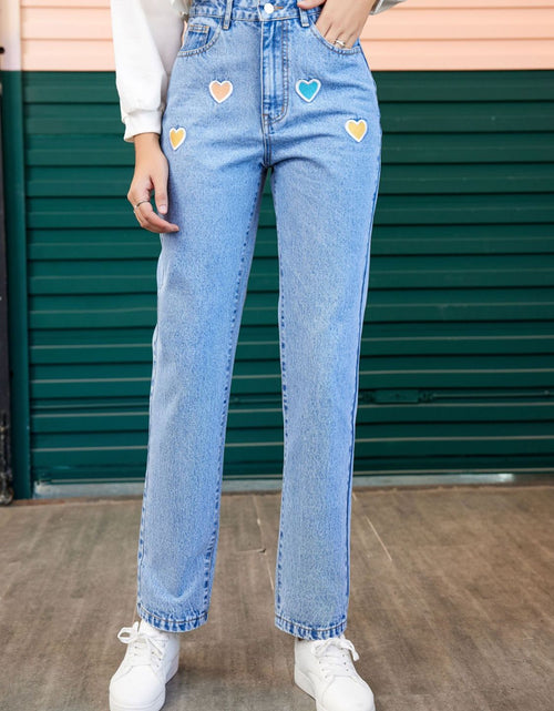Load image into Gallery viewer, Heart Straight Leg Jeans with Pockets
