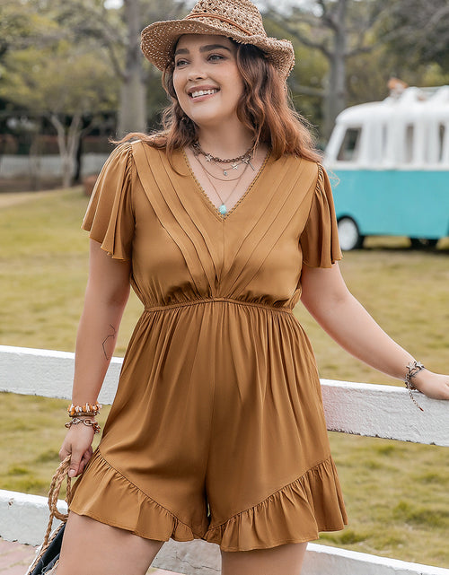Load image into Gallery viewer, Plus Size Ruffled V-Neck Short Sleeve Romper
