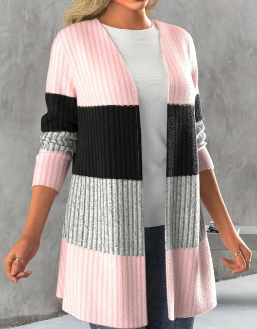 Load image into Gallery viewer, Color Block Open Front Long Sleeve Cardigan
