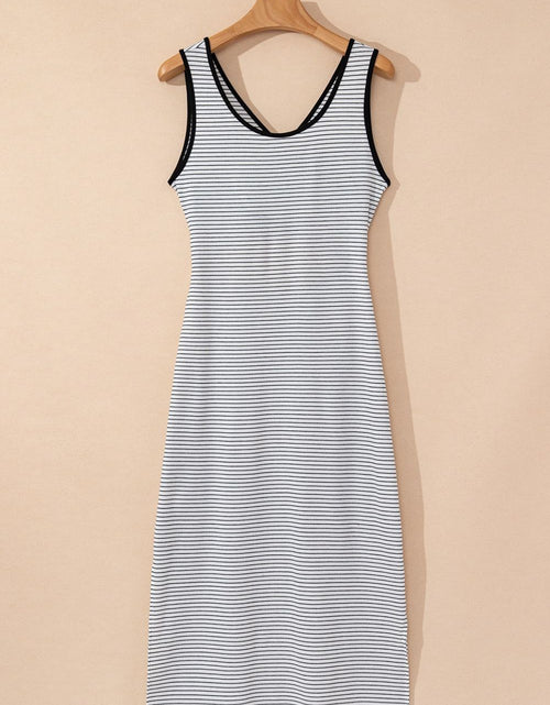 Load image into Gallery viewer, Stripe Crisscross Side Slits Slim Fit Sleeveless Midi Dress
