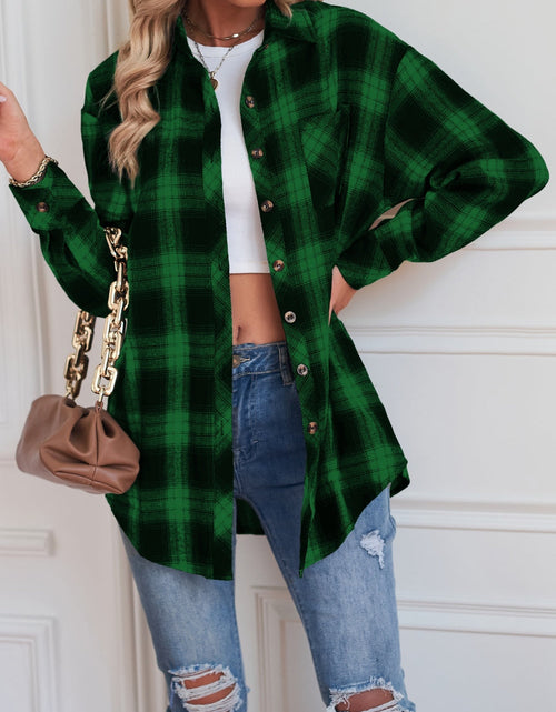 Load image into Gallery viewer, Plaid Button Up Dropped Shoulder Outerwear
