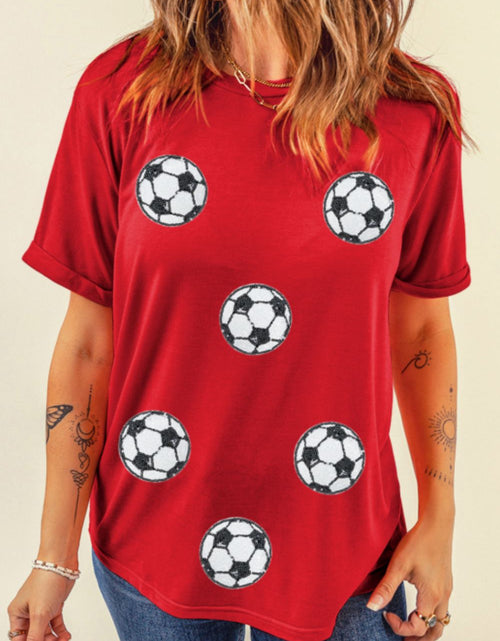 Load image into Gallery viewer, Football Round Neck Short Sleeve T Shirt
