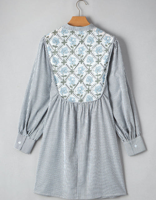Load image into Gallery viewer, Tied Floral Printed Striped Long Sleeve Dress
