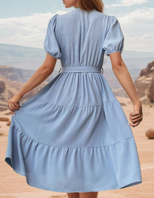 Load image into Gallery viewer, Perfee Tie Waist Puff Sleeve Midi Dress
