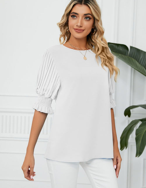 Load image into Gallery viewer, Pleated Flounce Sleeve Keyhole Blouse
