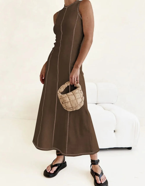 Load image into Gallery viewer, Contrast Stitching Round Neck Sleeveless Midi Dress
