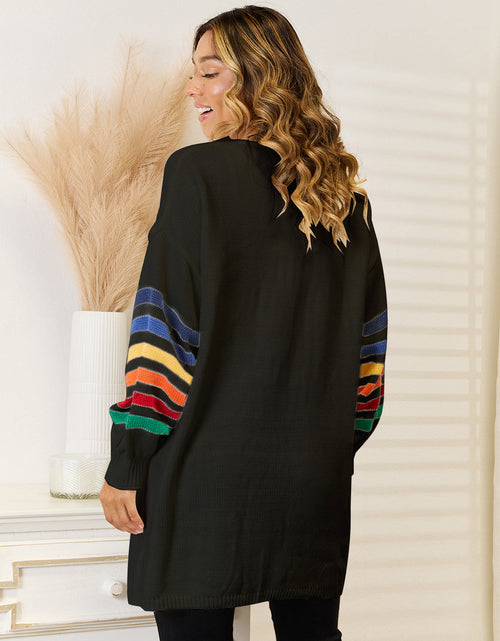 Load image into Gallery viewer, Angel Wings Striped Open Front Dropped Shoulder Cardigan

