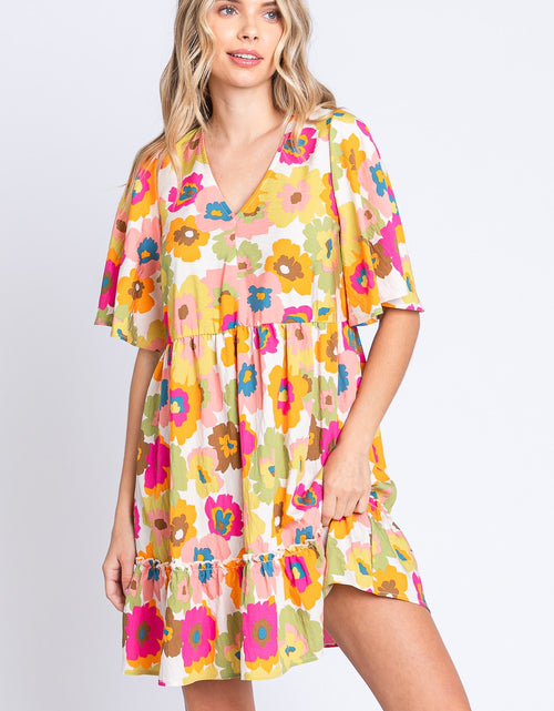Load image into Gallery viewer, GeeGee Floral V-Neck Ruffle Hem Mini Dress
