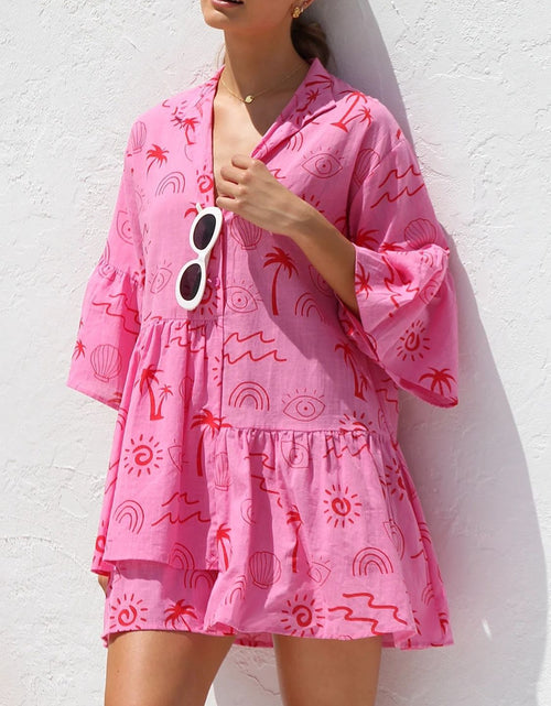 Load image into Gallery viewer, Button Detail Ruffled Hem Printed Mini Dress
