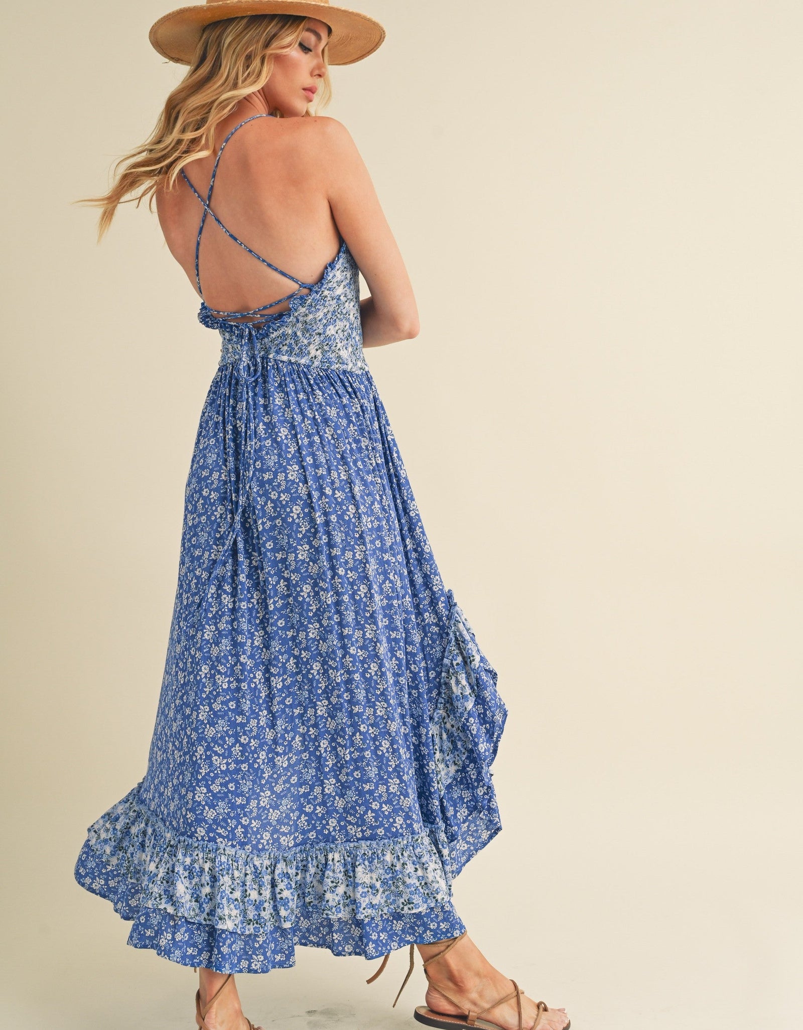 Aemi + Co Ditsy Floral Ruffled Hem Maxi Cami Dress