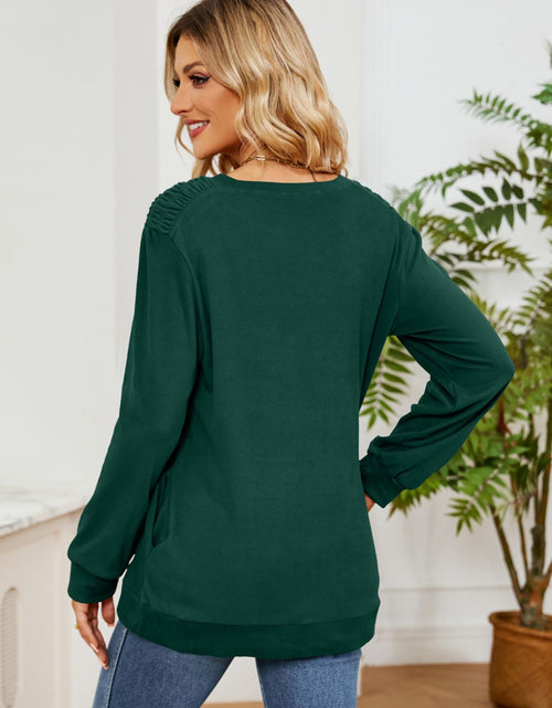 Load image into Gallery viewer, Ruched Shoulder Round Neck Long Sleeve Sweatshirt
