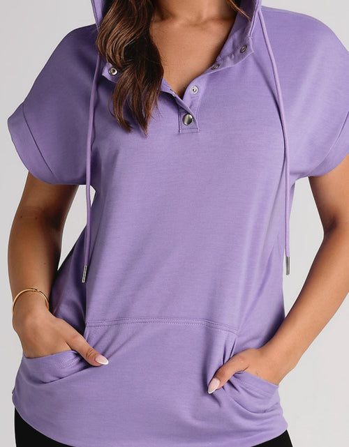 Load image into Gallery viewer, Drawstring Quarter Snap Cap Sleeve Hoodie
