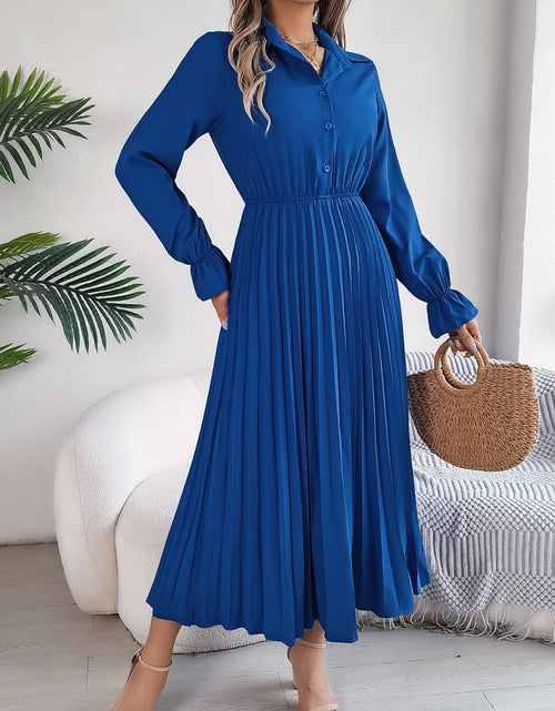 Load image into Gallery viewer, Pleated Half Button Long Sleeve Midi Dress
