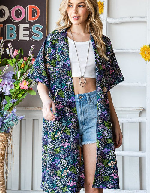 Load image into Gallery viewer, Heimish Full Size Half Sleeve Floral Open Cardigan Plus Size
