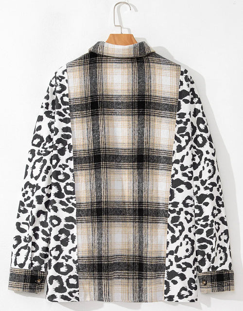 Load image into Gallery viewer, Plus Size Leopard Plaid Button Up Long Sleeve Shacket
