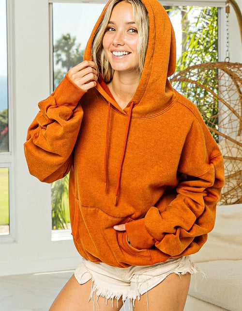 Load image into Gallery viewer, BiBi Ruched Long Sleeve Washed Fleece Hoodie
