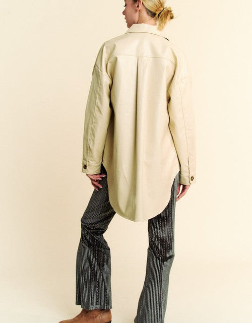 Load image into Gallery viewer, Davi &amp; Dani Faux Leather Button Up Jacket with Chest Pockets

