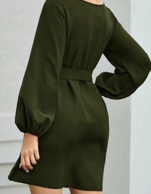 Load image into Gallery viewer, Tied Boat Neck Balloon Sleeve Mini Dress

