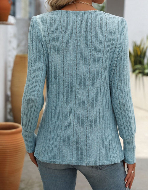 Load image into Gallery viewer, Mandy Decorative Button Striped Square Neck Long Sleeve T-Shirt
