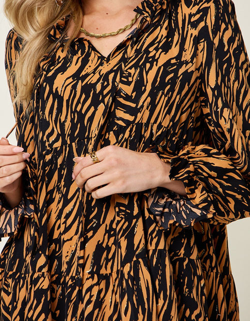 Load image into Gallery viewer, Double Take Full Size Printed Ruffle Hem Long Sleeve Dress
