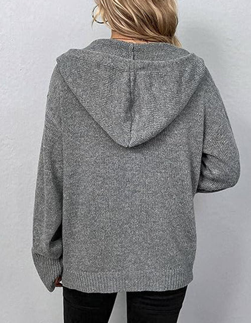 Load image into Gallery viewer, Button Up Drawstring Long Sleeve Hooded Cardigan
